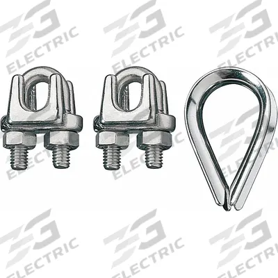 RONSTAN Wire Rope U-Bolt Clip and Thimble Kit: 5/32 in Compatible Rope Dia - Clip & Thimble Kits