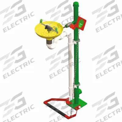 HUGHES SAFETY Plumbed Eyewash: Std, Floor Mnt, Eyes and Face Coverage, Uncovered - Floor-Mount Eyewash Stations