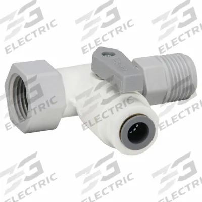 Parker Manual Three-Way Ball Valve: 1/2 in, Polypropylene, Cross Flow, Push x MNPT x FNPT - NSF 51 Compliant L-Port Polypropylene Ball Valves