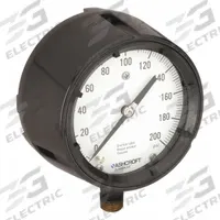 ASHCROFT Process Pressure Gauge: 0 psi to 200 psi, White, 4 1/2 in Dial, 1/2 in NPT Male, Bottom (MPN 451279AS04L200#). Key specifications — Brand: ASHCROFT; Pointer Color: Black; Accuracy: ±0.5%; Dial Color: White; Gauge Wetted Parts: Brass / Bronze; Case Material: Phenolic; Vibration Resistance Properties: None; Pressure Range: 0 psi to 200 psi.