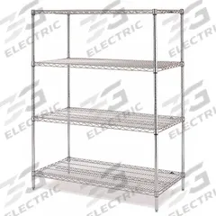 INSTOCK Metal Shelving: Starter, 72 in x 24 in, 74 in Overall Ht, 4 Shelves, Split Sleeve, Silver (MPN GRSS2472). Key specifications — Recommended Environments: Wet; Color: Silver; Material: Stainless Steel; Brand: INSTOCK.