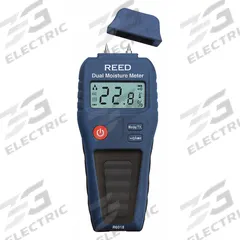 REED INSTRUMENTS Moisture Meter: Digital, LCD, Pin/Pinless, Extended Pin, Extended Probe (MPN R6018). Key specifications — attr999354: Digital; attr1009284: Extended Pin; attr1009272: Auto Calibration; attr999347: Wood; attr999350: LCD; attr999383: ±3% + 5 Digits (Pin Type Mode); attr999345: REED INSTRUMENTS.