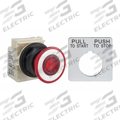 SCHNEIDER Mushroom Head Push Button: 30 mm Mounting Size, Non-Metallic - Illuminated Mushroom-Head Push-Button Operators