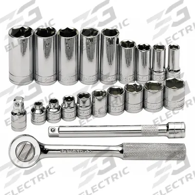 SK PROFESSIONAL TOOLS Socket Wrench Set: 3/8 in Drive, 21 Piece, 6-Point, SAE - SAE Socket Sets with Drive Tools