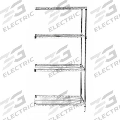 APPROVED VENDOR Wire Shelving Unit: Add-On, 36 in x 18 in, 54 in Overall Ht, 4 Shelves - Stationary Wire Shelving for Dry Use