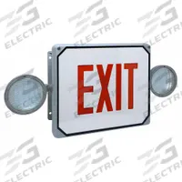 NEMA 4X Combo Exit Sign: Gray, LED, Red, 1 Faces, Wall, 90 min Emergency Illumination Time (MPN LS2E4XL1RW). Key specifications — Self Diagnostics: No; Remote Capable: Yes; Lighting Technology: LED; Text Color: Red; Directional Indicators: Universal Field Selectable Chevrons; Voltage: 120/277V AC; Brand: BIG BEAM.