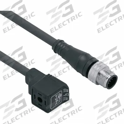 IFM Patch cable: M12 Male Straight x DIN Form C Industrial, 5 m Cable Lg, PUR - DIN Form Industrial C Solenoid Connector x M12 Cordsets
