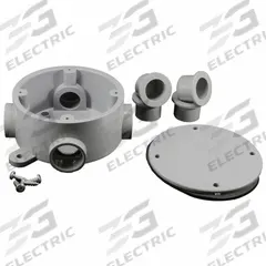 CANTEX Junction Box: PVC, Round, 1 Gangs, 3/4 in Hub Size, 15.8 cu in Capacity, Gray (MPN 5133690). Key specifications — Color: Gray; Brand: CANTEX.