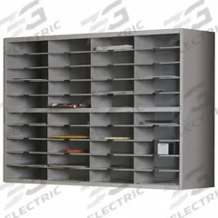 SAFCO Literature and Mail Organizer: Gray, 8 Compartments, 13 1/4 in Overall Dp, 48 in Overall Wd (MPN SR4833PG). Key specifications — attr986470: No; attr986455: Gray; attr986477: Steel; attr986454: SAFCO; attr986487: Mail and Literature Sorter.