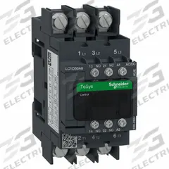 SCHNEIDER ELECTRIC IEC Contactor: Non-Reversing, 3 Poles, 3NO Contacts, 50 A, 120V AC/240V AC Coil (MPN LC1D50A6KUE). Key specifications — Brand: SCHNEIDER; Integrated Surge Suppression: Yes.