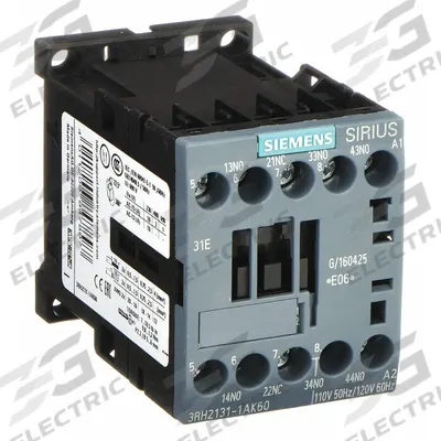 Siemens Control Relay: DIN-Rail & Surface Relay Mounting, 120V AC Coil Volt, 3NO/1NC - Combination DIN-Rail & Surface-Mounted Relays