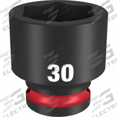 MILWAUKEE Standard Impact Socket: 1/2 in Drive Size, Metric, 30 mm Socket Size, 6-Point - 1/2" Drive Impact Sockets