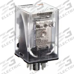 SCHNEIDER General Purpose Relay: Socket Mounted, 10 A Current Rating, 120V AC, DPDT, A Socket (MPN 8501KPR12P14V20). Key specifications — Brand: SCHNEIDER; Base Type: Octal; Mounting Style: Socket; Pin Shape: Round; Electrical Connection: 8-Pin Terminal; Manufacturer Part Number: 8501KPR12P14V20; Series: Square D 8501K Series.