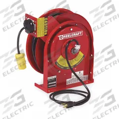 REELCRAFT Extension Cord Reel: Ratchet Lock, 50 ft Cord Lg, 16 AWG, SJTOW, 5-15R Cord Lg, 5-15P, Red (MPN L 4050 163 3SB). Key specifications — Retractable Cord Ending NEMA Configuration: 5-15R; Feeder Cord Ending NEMA Configuration: 5-15P; Brand: REELCRAFT.