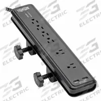 TRIPP LITE Outlet Strip: 6 Outlets, 8 ft Cord Lg, 2,100 J Rated Energy, 15 A Current, Black, 5-15P (MPN TLP608DMUAM). Key specifications — Brand: TRIPP LITE; Mounting Style: Clamp.