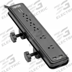 TRIPP LITE Outlet Strip: 6 Outlets, 8 ft Cord Lg, 2,100 J Rated Energy, 15 A Current, Black, 5-15P (MPN TLP608DMUAM). Key specifications — Brand: TRIPP LITE; Mounting Style: Clamp.