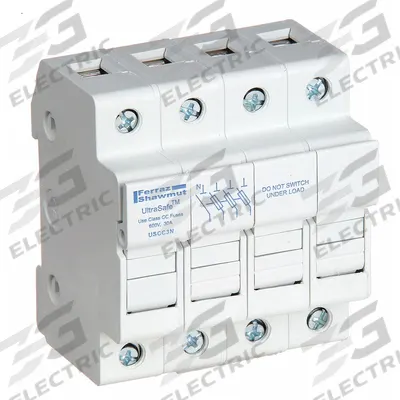 MERSEN Fuse Block: Finger-Safe, 3 Pole, 600 V AC, DIN Rail Mounting - UL Class CC Fuse Blocks