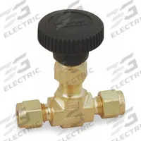 PARKER Needle Valve: Inline Valve Body, Brass, Integral Bonnet, 1/8 in Pipe Size, For Water Media (MPN 2A-V4LR-B). Key specifications — For Media: Water; Standards: ISA S75.02; Brand: PARKER; Valve Series: V4; Stem Type: V-Stem; Connection Type - Side 1: Compression; Connection Type - Side 2: Compression; Connection Type: Compression x Compression.