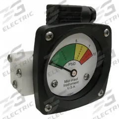 MIDWEST INSTRUMENT 3-Color Differential Pressure Indicator: 1,000 psig Max. Static Pressure, 522 (MPN 522P-010-LA). Key specifications — Brand: MIDWEST INSTRUMENT; Accuracy: ±5% of Full Scale; Sensor Material: Buna-N; Housing Material: Acetal Plastic; Transition Points: 0 psid to 5 psid (Green) / 5 psid to 7 psid (Yellow) / 7 psid to 10 psid (Red).