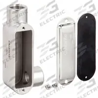 Conduit Outlet Body: Stainless Steel, 1 1/2 in Trade Size, LR Body, 35 cu in Body Capacity (MPN S61500LR00). Key specifications — Finish: Polished; For Use With: EMT; Brand: CALBRITE; Hub Style: Threaded.