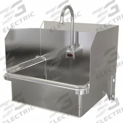 SANI-LAV Hands-Free Sink: 1 Stations, 7 in Bowl Dp, 17 in Bowl Lg, 14 in Bowl Wd, Faucet Included (MPN 707B). Key specifications — Includes Side Splash: Side Splash Included; Series: Stainless Steel Hand Wash Sink; Brand: SANI-LAV; Power Source: Battery Powered.