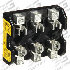 BUSSMANN Fuse Block: Open Block Design, 3 Pole, 600 V AC, Box Lug, Non-Indicating (MPN T60030-3CR). Key specifications — Brand: BUSSMANN.
