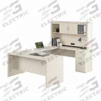 BESTAR U-Shaped Office Desk: White Chocolate, 66 in Overall Wd, 95 1/2 in Overall Dp (MPN 46410-31). Key specifications — Color: White Chocolate; Desktop Color: White Chocolate; Material: Particle Board; Product Material: Laminate Particle Board.