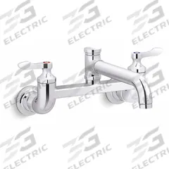 KOHLER Laundry Sink Faucet: Wall, Widespread, Brass, Polished Chrome, 1.8 gpm Flow Rate, Single Bend (MPN K-820T20-4AFA-CP). Key specifications — Color/Finish: Polished Chrome.