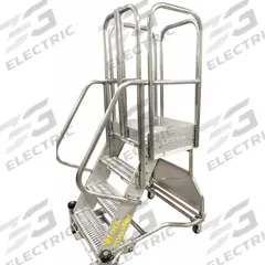 COTTERMAN Rolling Ladder: 11.7 ft Platform Ht, Partially Assembled, Foot-Activated Step Lock (MPN WMXS14R54A3FGP3NT). Key specifications — Brand: COTTERMAN; Color: Gray; Handrail Configuration: Double Handrails.
