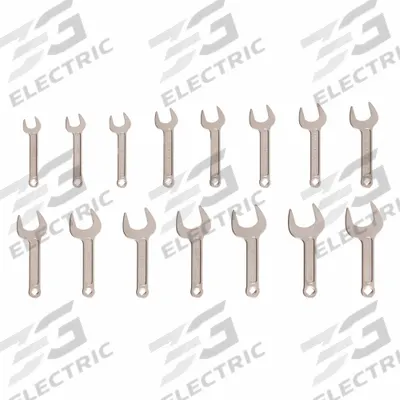 TEKTON Open End Wrench Set: Chromium Molybdenum Steel, Satin, 15 Tools - SAE, Single End, Open End Wrench Sets