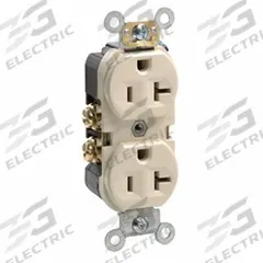 LEVITON Receptacle: Duplex, 5-20, Ivory, 125V AC, 20 A, 2 Pole / 3 Wire (MPN BR20-I)
