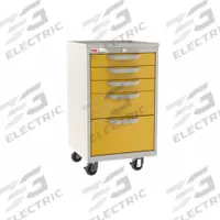 METRO Compact General Medical Supply Cart with Drawers: Polymer/Steel, Taupe, Yellow, 5 Drawers (MPN MBC3110TL-Y). Key specifications — Material: Steel; Drawer Color: Yellow; Brand: METRO; Caster/Wheel Configuration: (2) Swivel; Cabinet Color: Taupe.