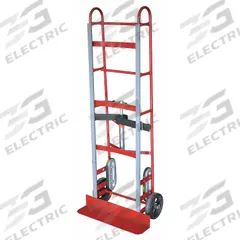 DAYTON Appliance Hand Truck: 750 lb, Vertical Dual-Loop, Red, 8 in Wheel Dia., Tread on Core, Rubber (MPN 34D669). Key specifications — Color: Red; Strap Tightening Type: Ratchet; Brand: DAYTON.