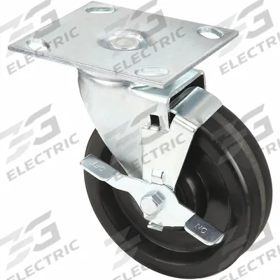 APPROVED VENDOR Plate Caster: Swivel, Side Brake, Phenolic, 5 in Wheel Dia. - Debris-Resistant NSF-Listed Sanitary Plate Casters
