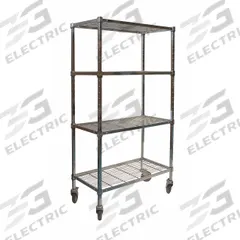 APPROVED VENDOR Wire Shelving Unit: 36 in x 18 in x 70 in, Dry, Split Sleeve, 4 Shelves, (4) Swivel (MPN 2HDG7). Key specifications — attr15738: Silver; attr14157: Zinc-Plated; attr14150: Dry; attr14159: Square; attr5304: 4; attr14155: (4) Swivel; attr14158: Steel; attr14156: Polyurethane.