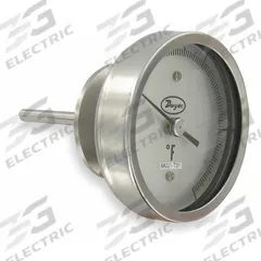 DWYER Sanitary Dial Thermometer: 50°F to 300°F, +/- 1% Accuracy, 5 in Dial Dia, 4.5 in Stem Lg (MPN BT15S54561). Key specifications — Accuracy: +/- 1%; Brand: DWYER.