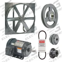 Exhaust Fan with Drive Package: Belt Drive, 30 in Blade, 1 hp, 11,061 cfm, 230/460V AC, 3 ph (MPN 7CC99). Key specifications — Frame Finish: Zinc Plated; Assembled: Unassembled; Brand: DAYTON; Nameplate Voltage: 230/460V AC; Frame Material: Steel; Guard Type: None; Motor Type: 3-Phase; Motor Insulation: Class F.
