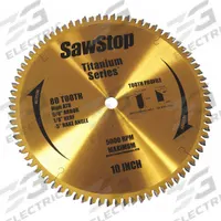 SAWSTOP Circular Saw Blade: 10 in Blade Dia., 80 Teeth, 0.13 in Cut Wd, 5/8 in Arbor Size, Combo (MPN BTS-P-80HATB). Key specifications — attr1116119: SAWSTOP; attr1145631: Wood.
