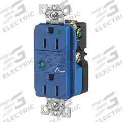 BRYANT Receptacle: Hospital Grade, Duplex, 5-15R, Blue, 125V AC, 15 A, 2 Pole / 3 Wire (MPN SP82A)