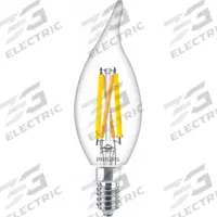 PHILIPS Compact LED Bulb: Candelabra Screw (E12), LED, (BA) Bullet Angled, BA11, 5 W Watt, Clear (MPN 5BA11/PER/UD/CL/G/E12/WGD 6/3PF T20). Key specifications — Bulb Shape: BA11; Voltage: 120V AC; Bulb Finish: Clear; Color Temperature: 2200K; Brand: PHILIPS.