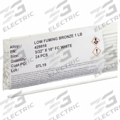 BERNZOMATIC Brazing Alloy: Low-Fuming Bronze, 0%, RBCuZn-C, 3/32 in x 18 in, Bare - Low-Fuming Bronze Brazing Alloys