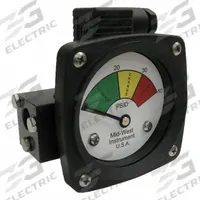 MIDWEST INSTRUMENT 3-Color Differential Pressure Indicator: 1,000 psig Max. Static Pressure, 522 (MPN 522A-050V-LE). Key specifications — Brand: MIDWEST INSTRUMENT; Accuracy: ±5% of Full Scale; Sensor Material: Viton; Housing Material: Aluminum; Transition Points: 0 psid to 20 psid (Green) / 20 psid to 30 psid (Yellow) / 30 psid to 50 psid (Red).