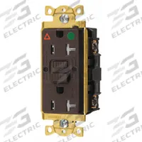 HUBBELL GFCI Receptacle: Hospital Grade, Duplex, 5-20R, Brown, GFCI, 125V AC, 20 A, 2 Pole / 3 Wire (MPN GFTWRST83IG)