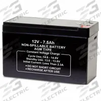 APPROVED VENDOR Sealed Lead Acid Battery: 12V DC, 7.5 Ah Capacity, 3.78 in Ht, 2.58 in Wd, ABS (MPN 5EFH6). Key specifications — Terminal Connection: 0.250 in Faston; Battery Cycle Type: Deep Cycle; Brand: APPROVED VENDOR; Housing Material: ABS.