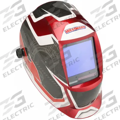 WESTWARD Welding Helmet: Auto-Darkening, 4 Arc Sensors, Graphics, Black/Red/White - Auto-Darkening Welding Helmets - Graphic