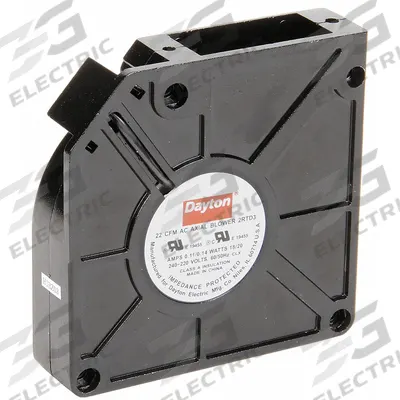 Dayton Axial Fan: 31 cfm Airflow @ 0.000 in SP, 4 3/4 in Ht, 1 1/2 in Dp, Terminals - Standard Square Axial Fans