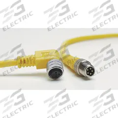 Cordset: M8 Male Right Angle X Bare Wire, 4 Pins, Yellow, PVC, 2 m Cable Lg, 24 AWG Wire Size (MPN 404007A10M020). Key specifications — Cable Jacket Color: Yellow; End 1 Mounting Orientation: Right Angle; End 1 Gender: Male; End 1 Connection Type: M8; Cable Jacket Material: PVC; Brand: BRAD HARRISON; IP Rating: IP67; End 2 Connection Type: Bare Wire.