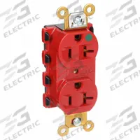 HUBBELL Receptacle: Hospital Grade Fed. Spec., Duplex, 5-20R, Red, 125V AC, 20 A, 2 Pole / 3 Wire (MPN SNAP8300RA)