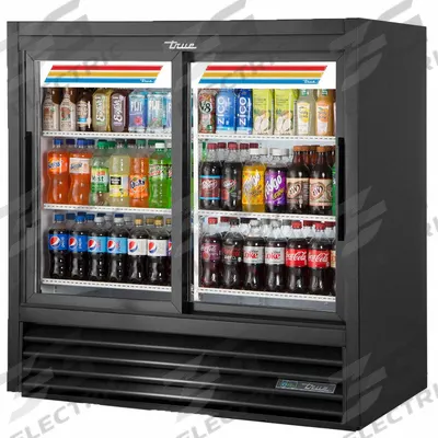 TRUE REFRIGERATION Refrigerated Merchandiser: 48 in x 48 in x 24 1/8 in, Black, Sliding - Glass Door Refrigerator Merchandisers