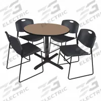 CAIN Cafe/Breakroom Table: Laminate, Oak, 29 in Overall Ht - Max, Circle, Black, 1 in Tabletop Thick (MPN TB36RNDNO44BK). Key specifications — attr1039436: CAIN; attr1039447: Black; attr1039448: Metal; attr1039806: Black; attr1039828: Oak; attr1039829: Circle; attr1039830: Laminate; attr1039831: Laminate.